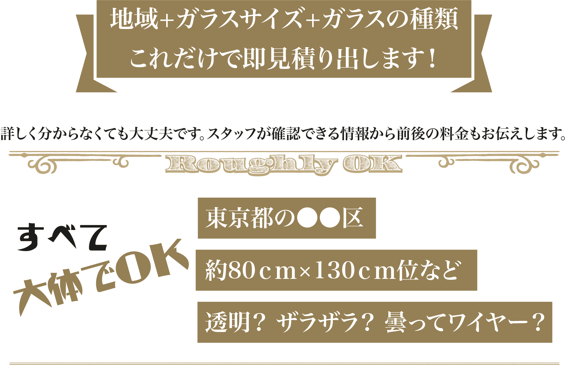 地域＋ガラスサイズ＋ガラスの種類